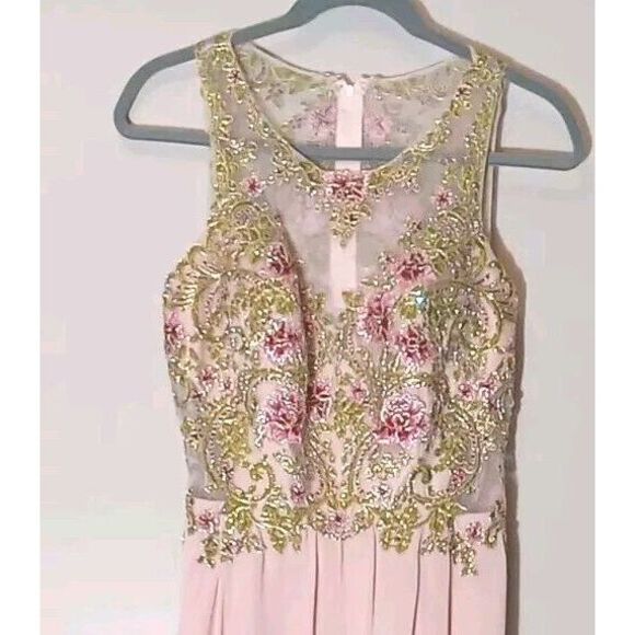 Camille La Vie Peach Embellish Lace Beaded Embroidery Cutout‎ Zip Dress Size 8 - Picture 3 of 12
